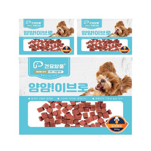 피플펫 강아지져키 견묘양품 얌얌이브로 4가지맛, 3개, 300g, 오리큐브x3개