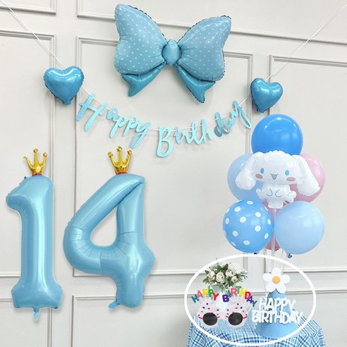 연지마켓 쿠로미 마이멜로디 키티 시나모롤 산리오 생일풍선 파티세트, 시나모롤 블루세트14