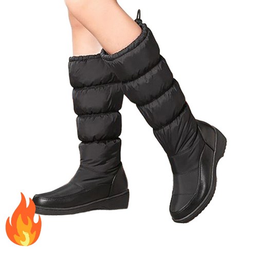 도오빠 세스라쿠 여성 기모 패딩 부츠 블랙 4CM 키높이 통굽 롱 니하이 방한 털 안감 따뜻한 여자부츠 겨울 신발