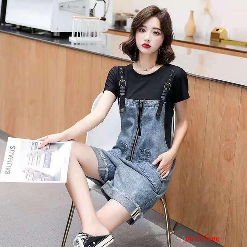 데님 스트랩 반바지 여성 느슨한