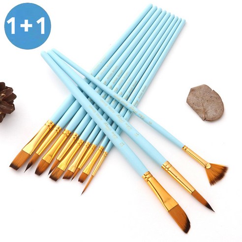[1+1] 2셋트 프리미엄 12pcs 유화 수채화 아크릴 다용도 브러쉬 미술붓, 스카이블루+블랙, 1개