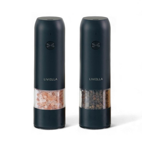 리비엘라 충전식 전동 소금 후추 그라인더, 블랙+블랙 세트, 50ml, 2개