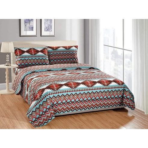 Rugs 4 Less 나바호 부족 아메리카 원주민 패턴 러스틱 남서부 침대 시트 세트 청록색 블루와 브라운 - 유타 (퀸 브라운) - 이불커버 | 쿠팡