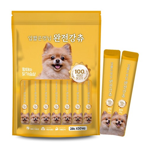 입짧은 멍님 완전강츄 대용량 사료 토핑용 노견용 짜먹는 강아지 간식, 28g, 30개, 황태