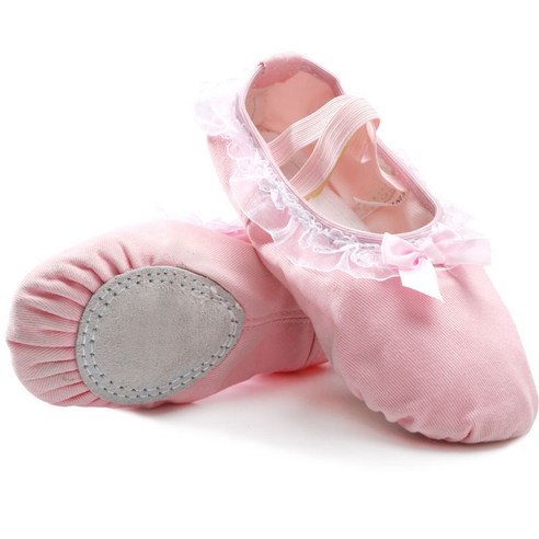 ANKRIC 댄스화 부드러운 발레 라틴 댄스 연습 캔버스 레이스 신발, 핑크, 34