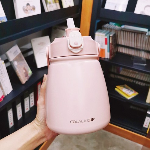 smy보온병 컵 대용량 큰 배꼽 컵 여성 학생 휴대용 주전자 귀여운 Ins 컵, 핑크 1000Ml/라이트 컵, 하나