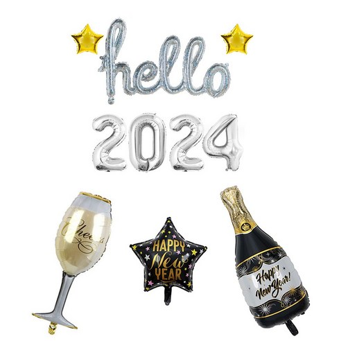 올리브파티 2024 신년 파티 샴페인 풍선 세트 패키지, 1세트, 실버_샴페인풍선세트