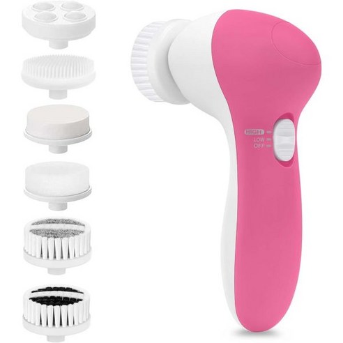 스킨케어머신 페이셜 클렌징 브러시 페이스 스크러버: 딥 부드러운 각질 제거 블랙헤드 마사지를 위한 7개의 헤드가 있는 CLSEVXY 일렉트릭 스핀 클렌저, Rose Red, Rose Red