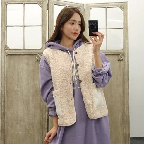 뽀글이 투포켓 여성 조끼 베스트