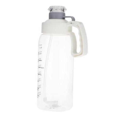 누출 방지 64oz 동기 부여 물병 피트니스 스포츠 (시간 표시 포함) 휴대용 이동식 밀짚 BPA 무료 저그 체육관, 하얀, 투명한, 플라스틱