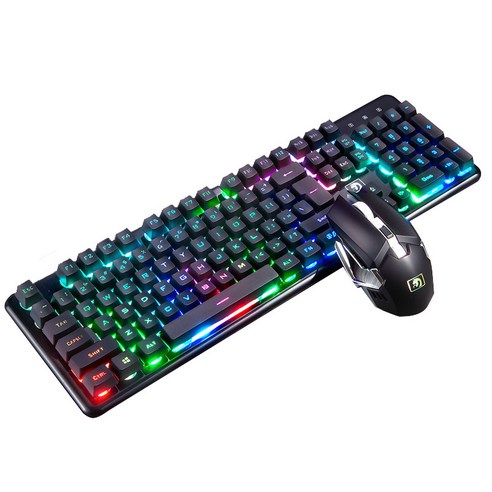 충전 무선 키보드 게임 기계적 느낌 키보드 RGB 백라이트 2.4g 무선 마우스 2400 인치 당 점 Pc 게이머 키, color black, 하나, 하나