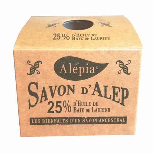 Alepia 알레포 비누 천연 190g - 25% 로렐 오일 --- Savond'Alep Naturel Huile de Laurier, 1개