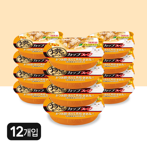 이나바 챠오 다시스프 컵, 가다랑어포&가리비관자&닭가슴살, 60g, 12개
