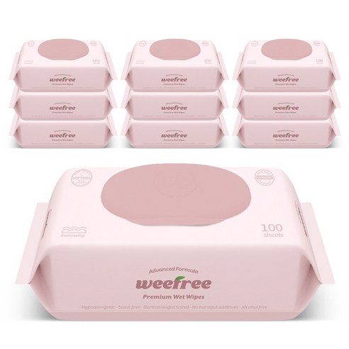 weefree 위프리 제로 핑크 대용량 엠보싱 아기물티슈 캡형 53g 53gsm 100매 10개