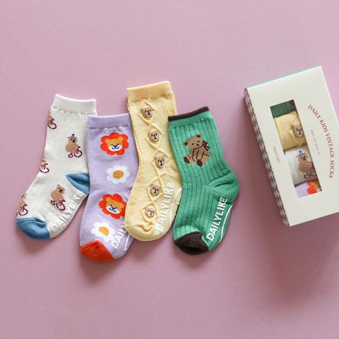 빈티지 감성으로 아이의 하루를 특별하게, 데일리 키즈 빈티지 삭스 4P 세트