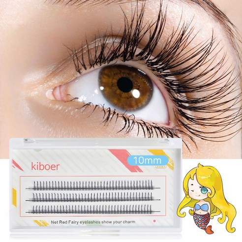 Kiboer 포이트 속눈썹 인조 자연스러운 걸그룹 타입 삼각형 디테일, 1개, 블랙 10mm*3