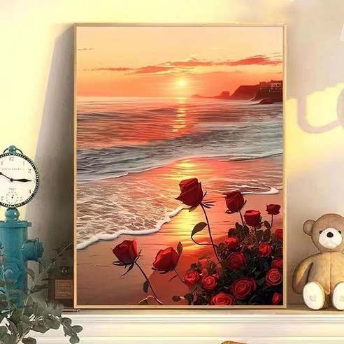 H.vely DIY페인팅 명화그리기 그림 유화 그리기 diy 40*50, 바다장미, 1개
