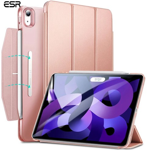 ESR-뒷면 커버 스마트 트라이폴드 케이스: iPad Air 5 2022, iPad Air 4 2020, iPad Air 10.9 인치용으로 보호와 편의성을 향상시키는 솔루션