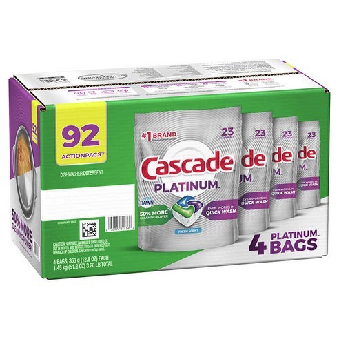 Cascade 캐스케이드 플래티넘 액션 팩 식기세척기 세제 프레쉬 92개입 Platinum ActionPacs Dishwasher Detergent Fresh