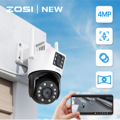ZOSI WiFi CCTV 8MP 800만화소 F2.0 듀얼 렌즈 고화질 감시 카메라 실외용 360도 보안 카메라, 1개, 4MP