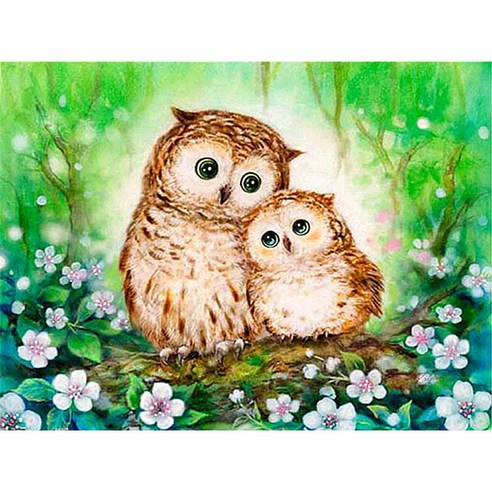 보석십자수 캔버스형 DIY키트 30 x 40 cm, NO 023 동물 숲속 부엉이 모자, 1개