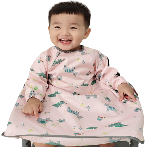 벨베이비 식탁일체형 방수 턱받이 긴팔 완전커버 라지, (리뉴얼)핑크 애니멀