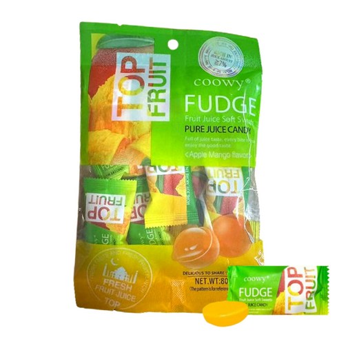 Coowy 베트남 탑젤리 애플망고맛 FUDGE TOP FRUIT 젤리 애플망고퓨레7% 정품 홀로그램 [판매원 제이에스인터내셔널], 1개, 80g