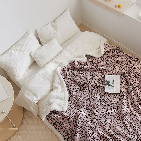 DFMEI 양면 양모 담요 성인 담요 홈 담요 낮잠 담요 따뜻한 패션 두꺼운 싱글, 핑크 레오파드 인쇄, 150X200cm (싱글 담요)