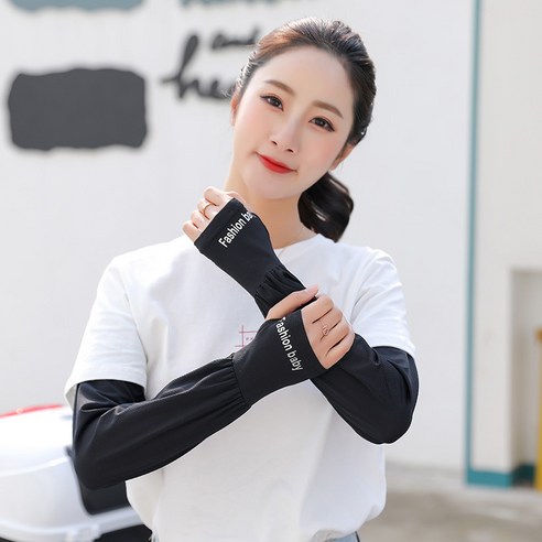 선 스크린 소매 여성 느슨한 문자 절반 손가락 긴 얼음 소매, 느슨한 버전 블랙, 평균 코드
