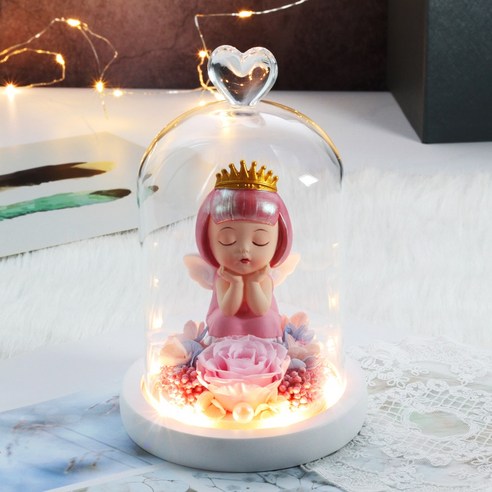 [LOVE MQ] 테디 베어 꽃 영원한 로즈 아름다움과 야수 말린 꽃 유리 돔 웨딩 홈 장식 생일 선물, 하나, Annie01-Pink