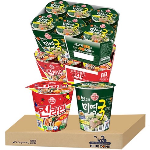 블루존 진라면 매운맛 소컵라면 65g (6입) +쇠고기미역국 소컵라면 60g (6입)