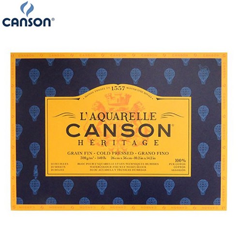 CANSON 캔손 헤리티지 수채화전용 스케치북/수채패드 300g 20매 4면제본 중목, 26x36cm