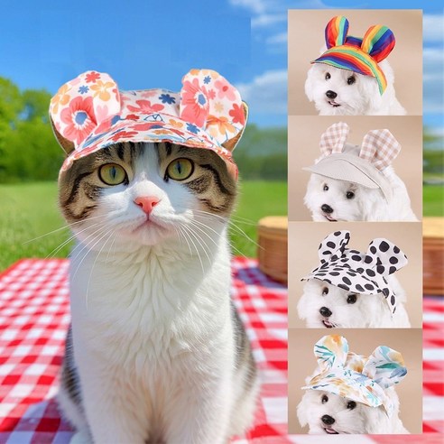 시웨이 강아지 고양이 선캡 여름 자외선차단 애견모자 반려견산책용 썬캡 햇빛가리개, 1개, 그린플라워