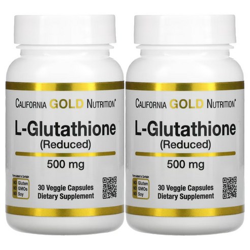 1+1 캘리포니아 골드 뉴트리션 CGN 글루타치온 환원형 Glutathione 500mg 30x2개 60 식물성 캡슐, 30개, 2개