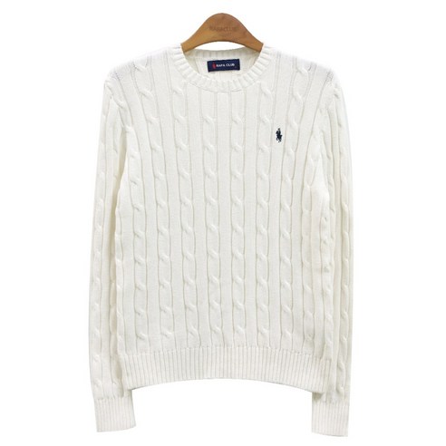 라파클럽 여성 라운드 케이블 꽈배기 면 100% 니트 스웨터, 아이보리, S