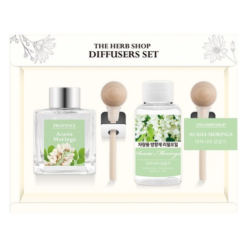 더허브샵 차량용 디퓨져 본품 50ml + 리필 50ml 선물세트, 아카시아모링가, 1세트