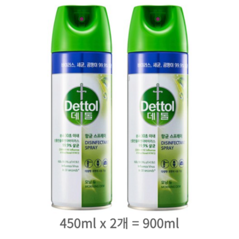 데톨 항균 스프레이 모닝 듀 살균제, 2개, 450ml