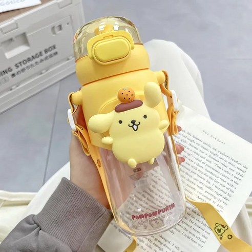 칼노 산리오 텀블러 보온보냉 원터치 물컵 물병 휴대용 쿠로미시나모롤 어린이, 폼폼푸린, 1개, 600ml
