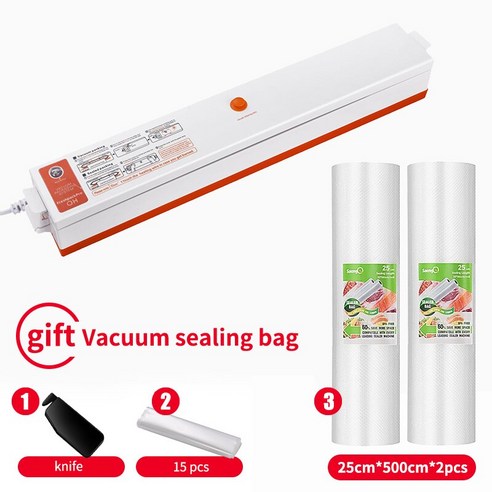 [XIG] 진공 포장기 Sous Vide Vacuum Sealer 220V/110V 식품 저장을위한 새로운 식품 포장기 진공 포장용 진공 봉투, orang-2pcs-25cm_US 110V