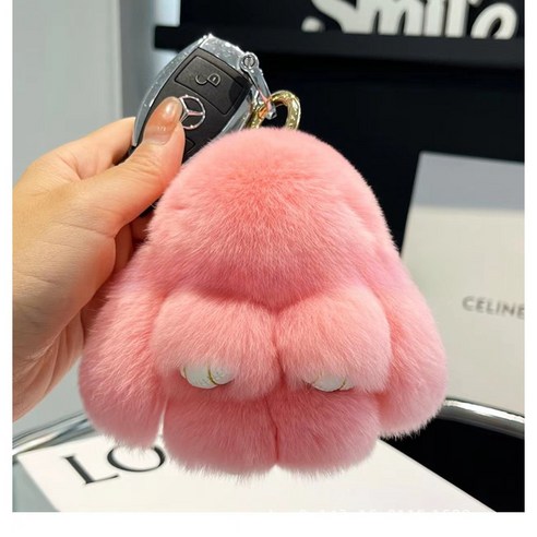 폭신폭신 천연털 토끼인형 10cm 가방고리
