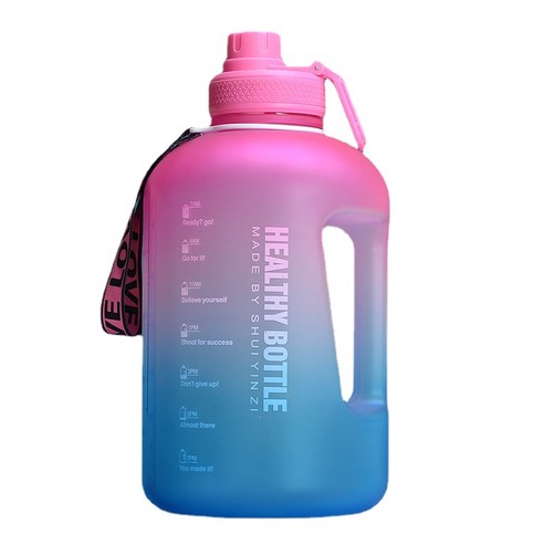 2.2L 대용량 물 컵 스포츠 피트니스 갤런 밀짚 대형 주전자 고온 저항 플라스틱 톤 배럴, 그라데이션 로즈 레드 블루