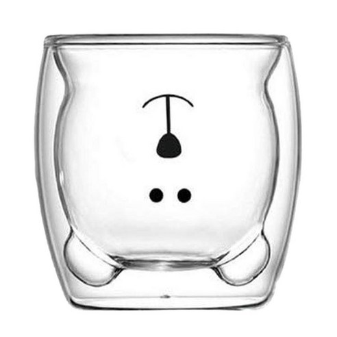 귀여운 곰 머그컵 유리 이중 벽 절연 유리 에스프레소 컵 커피 컵 티 컵 밀크 컵, 클리어