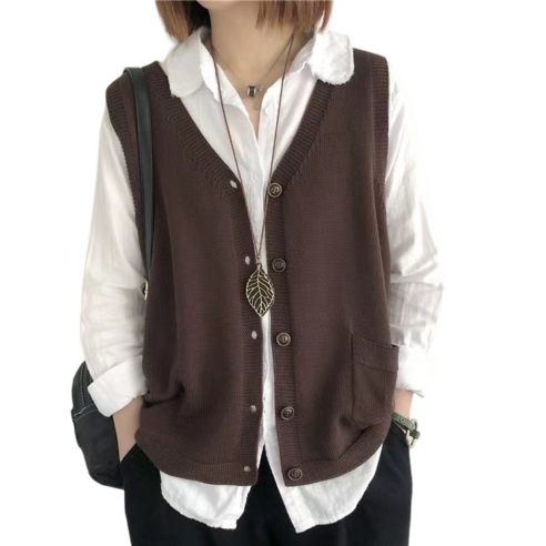 여성용 부드러운 데일리 베이직 포켓 니트 베스트 Women''s Vest 뉴타임즈 F941Y042