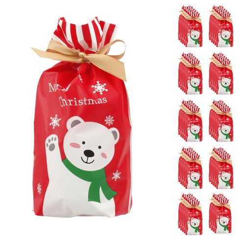 크리스마스 선물포장 리본 포장봉투 모음, 50개, 13.곰돌이