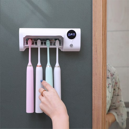 티아오 휴대용 자외선 칫솔소독기 칫솔소독 선반 벽걸이식 구멍 면제, 흰색