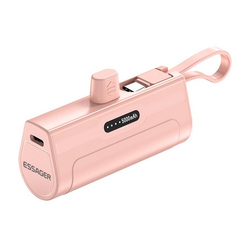 ESSAGER 미니 보조배터리 8핀+C타입 듀얼 도킹형 5000mAh 아이폰 안드로이드 일체형 포켓배터리, 8핀(+C타입), Pink