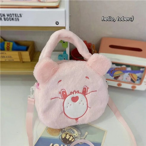 플러시 선물 바디 Carebears 만화 생일 숄더백 핸드백 폴리에스터 어린이 크로스 타이다이 가방 화장품 귀여운, [02]pink+22x19cm