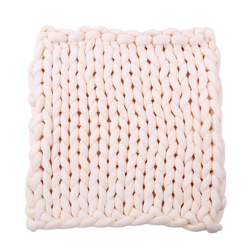손으로 짠 니트 담요 원사 부피가 큰 뜨개질 담요, 120x100cm 베이지, 코튼