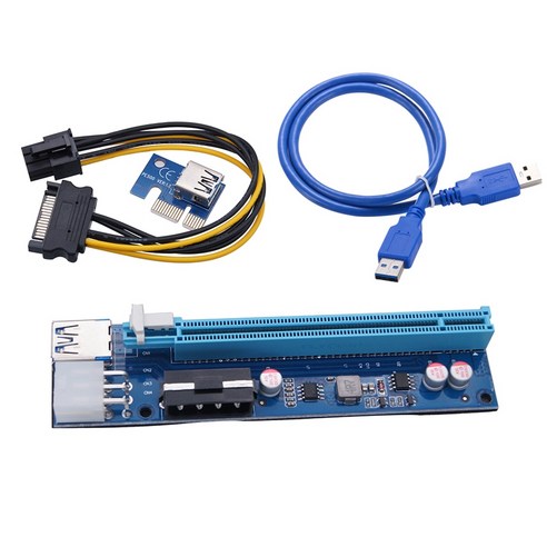 Retemporel 이미지 카드 PCI-E 1X - 16X 확장 케이블 4Pin + 6Pin 2 in 1 USB3.0 PCIE 마더보드 어댑터, 1개