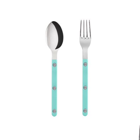 사브르 샤이니 티스푼 + 케이크포크 세트, 파스텔그린, 4세트, 2종